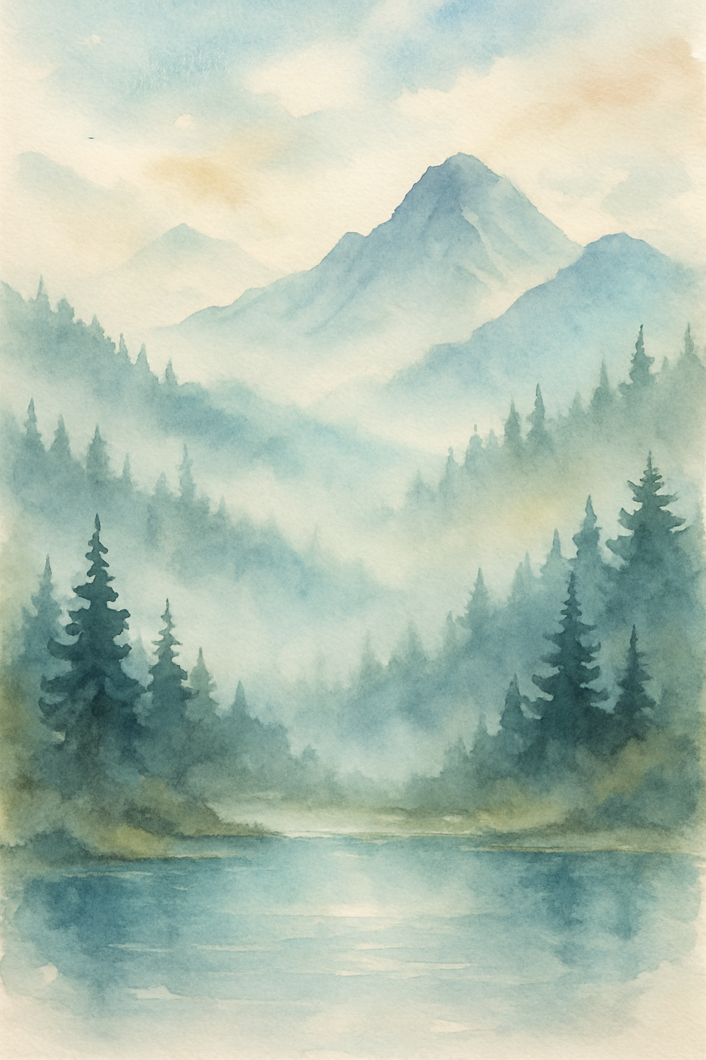 ZILVER PREMIUM - Serene Mountain Lake Watercolor